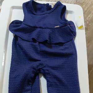 Tahari Navy Blue Baby Jumpsuit With Ruffle Hem Size 18 Months